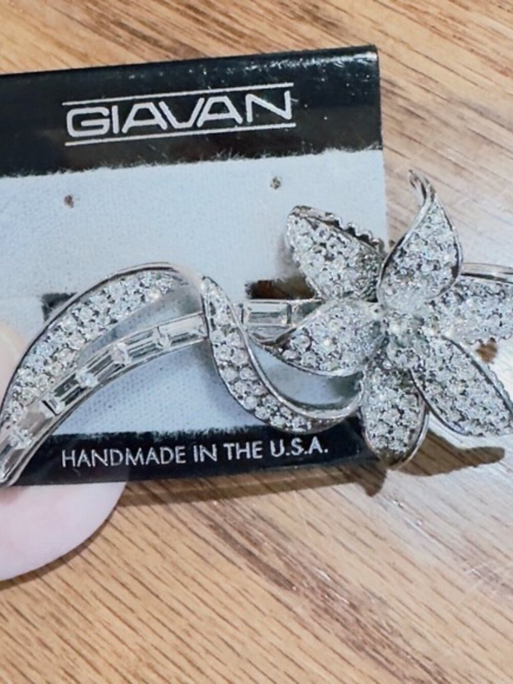 Giavan Handmade USA Silver Tone Rhinestone Flower Lily Brooch Pin Bridal